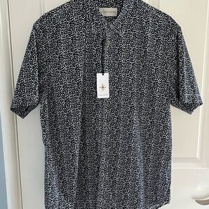 NWT COASTAORO Mens Short Sleeve Button Down Floral Shirt 100% Cotton Navy Large